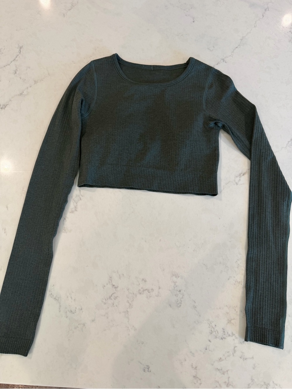 Like new Lululemon size 2 Dark Green Ribbed Long-Sleeve Crop Top
